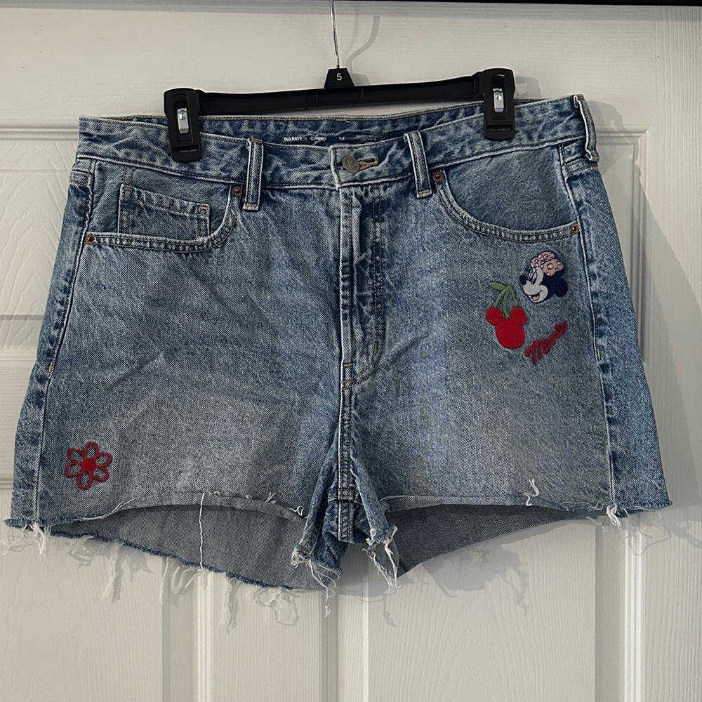 Old Navy Light Blue Denim Jean Shorts with Red Embroidery